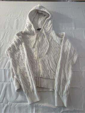 Brandy Melville Cable-Knit Hooded Sweater - White